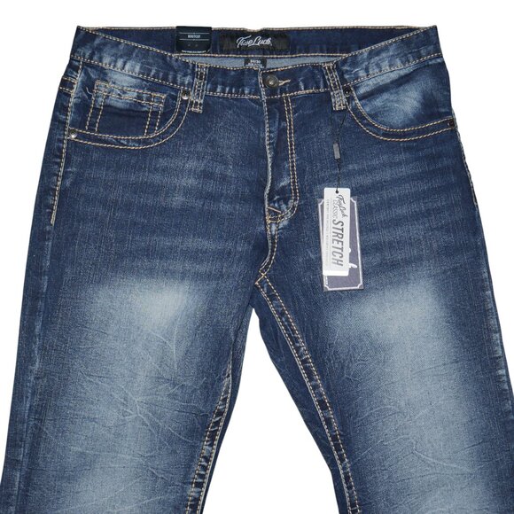 True Luck Bootcut Jeans Dark Wash Denim Men's Size 34x30 Thick Stitch BKE NWT - Picture 2 of 8